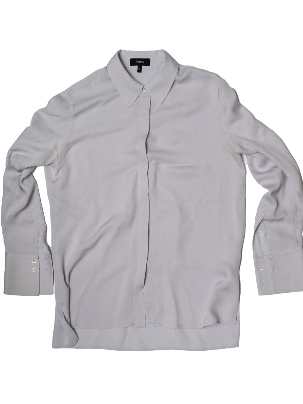 Theory Button Down Shirt Silk Blue Grey size P 0 Petite XS